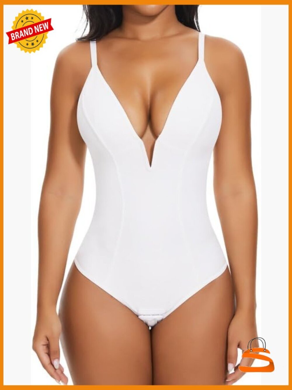 Deep V Neck Bodysuit Tummy Control Shapewear Thong Body Suit